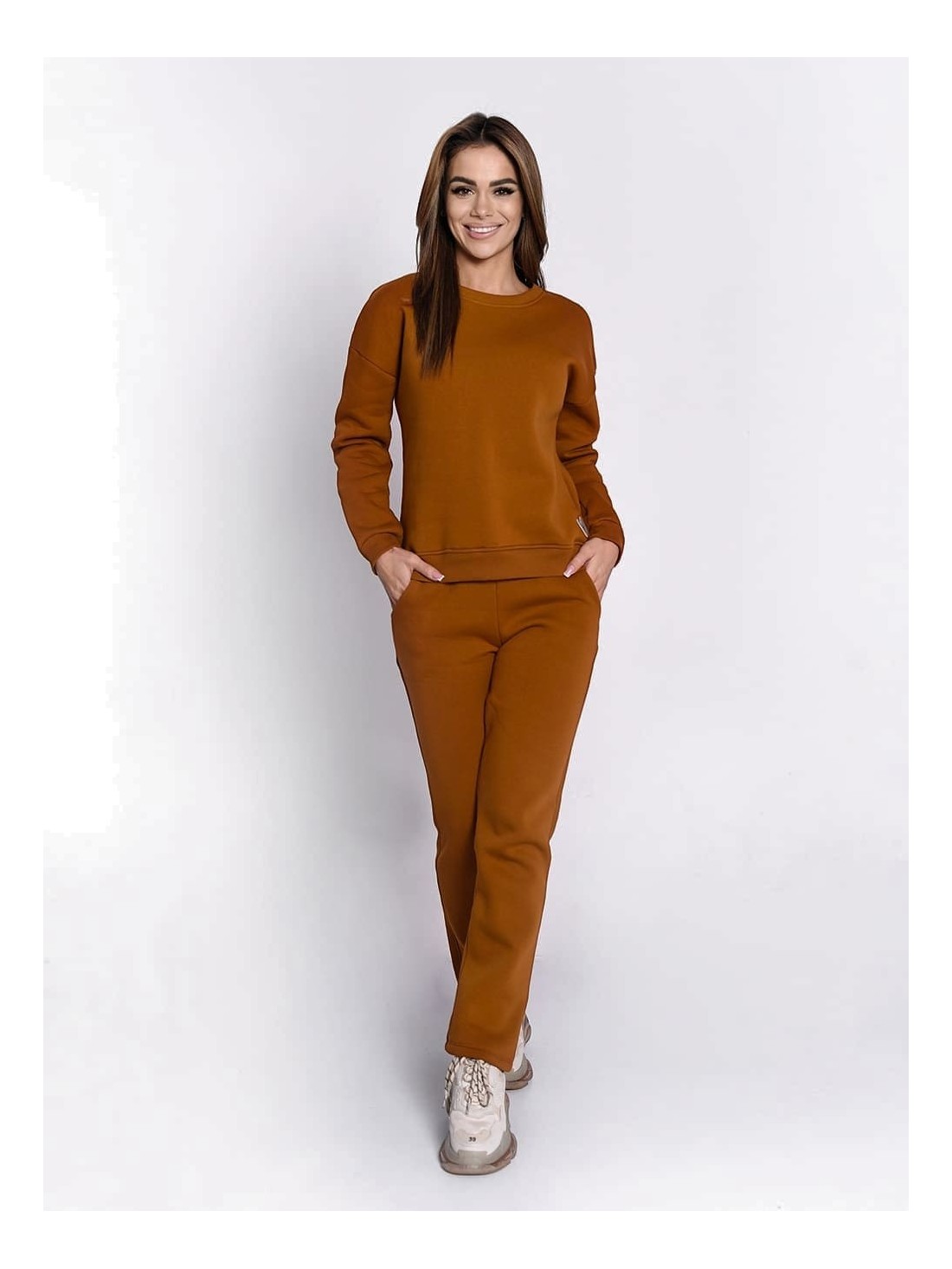 Insulated tracksuit for women sweatshirt and loose pants taba FI762